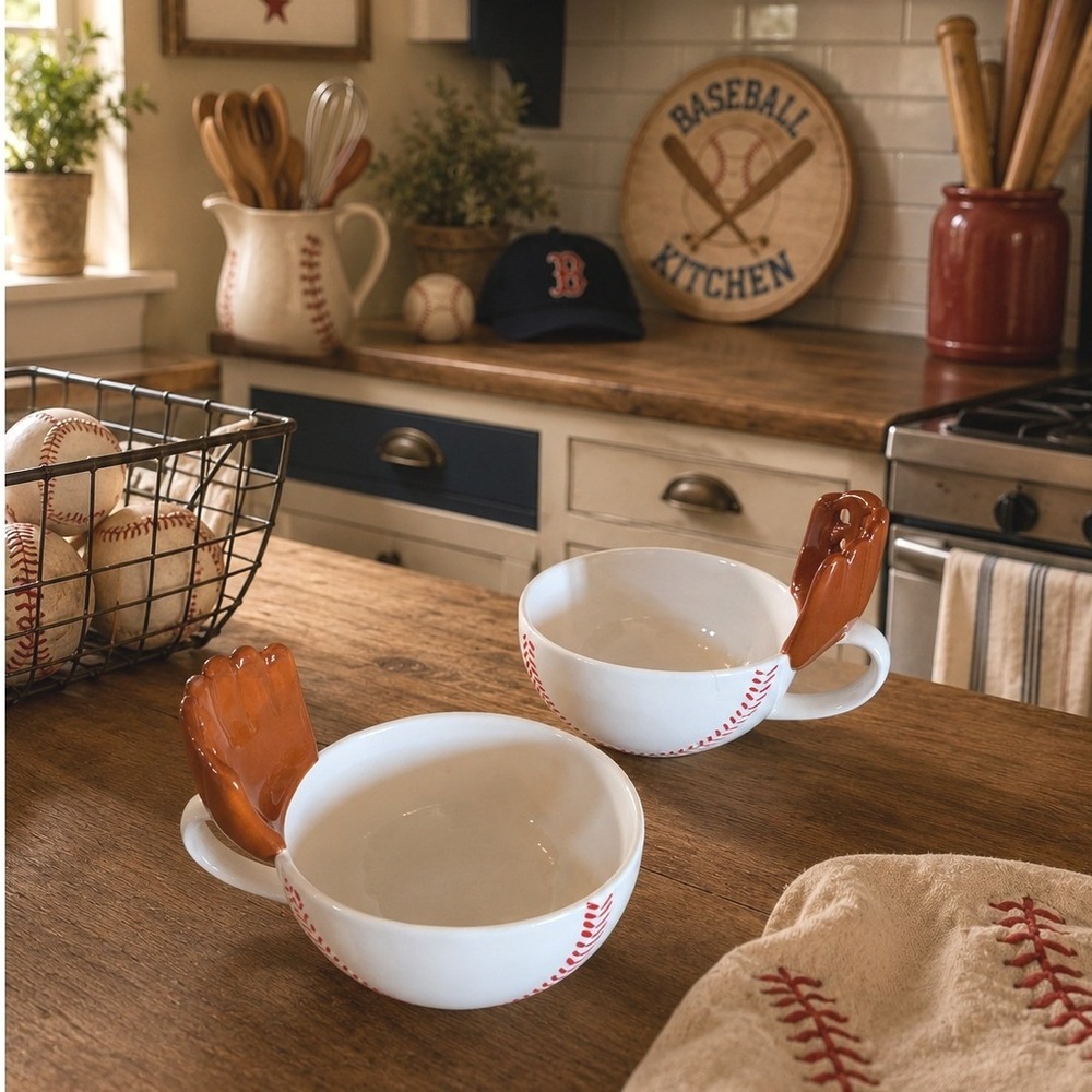 Max's Creations Y2K Baseball Glove Ceramic Mugs Set of 2‎ White Red Brown